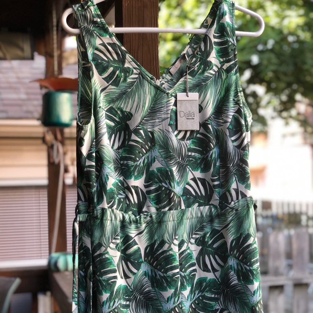 Monstera Leaf Dalia Jumpsuit with side ties - Picture 1 of 15